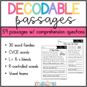 Decodable Passages & Comprehension Questions - CVCE, Blends & Vowel Teams