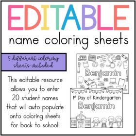 Back to School Editable Name Coloring Pages
