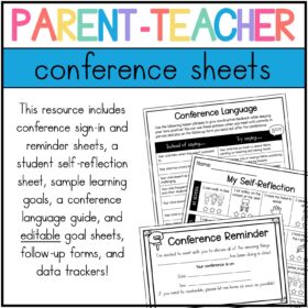 Parent Teacher Conference Forms - Sign In Sheet, Self Reflection, Data Trackers