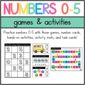 Number Sense Activities - Numbers 0 to 5 Games, Task Cards, Activity Mats