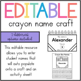 Editable Name Crayon Craft and Coloring Page Activity