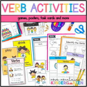 Verb Activities: Verbs Anchor Chart, Worksheets, Posters, Task Cards & Games