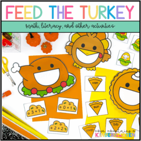 Thanksgiving Feed the Turkey Activities - Addition, CVC Words, Letters, Numbers