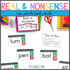 Real & Nonsense Words- CVC Task Cards for Kindergarten and First Grade