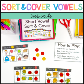 Sort and Cover Short Vowels- CVC Task Cards for Kindergarten and First Grade
