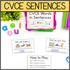 CVCE Words in Sentences- Task Cards for Kindergarten and First Grade