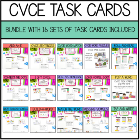 CVCE Task Card Bundle- 16 Sets for Kindergarten and First Grade