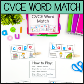 CVCE Word Match- Task Cards for Kindergarten and First Grade