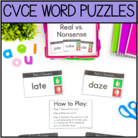 CVCE Word Puzzles- Task Cards for Kindergarten and First Grade