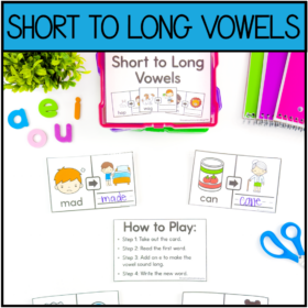 Short to Long Vowels- CVCE Task Cards for Kindergarten and First Grade
