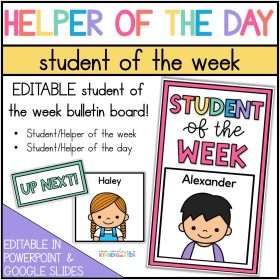 Helper of the Day, Student of the Week, Kindergarten classroom helper