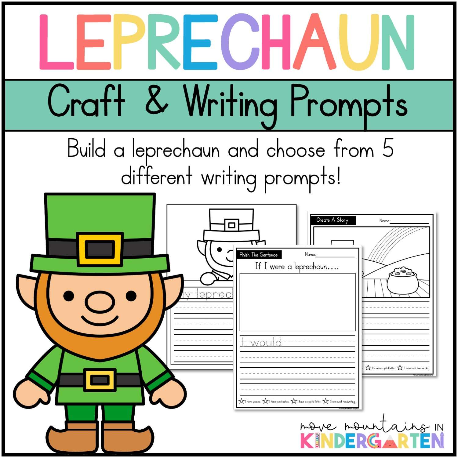 Leprechaun Craft and Writing Prompts for Kindergarten, St Patrick's Day