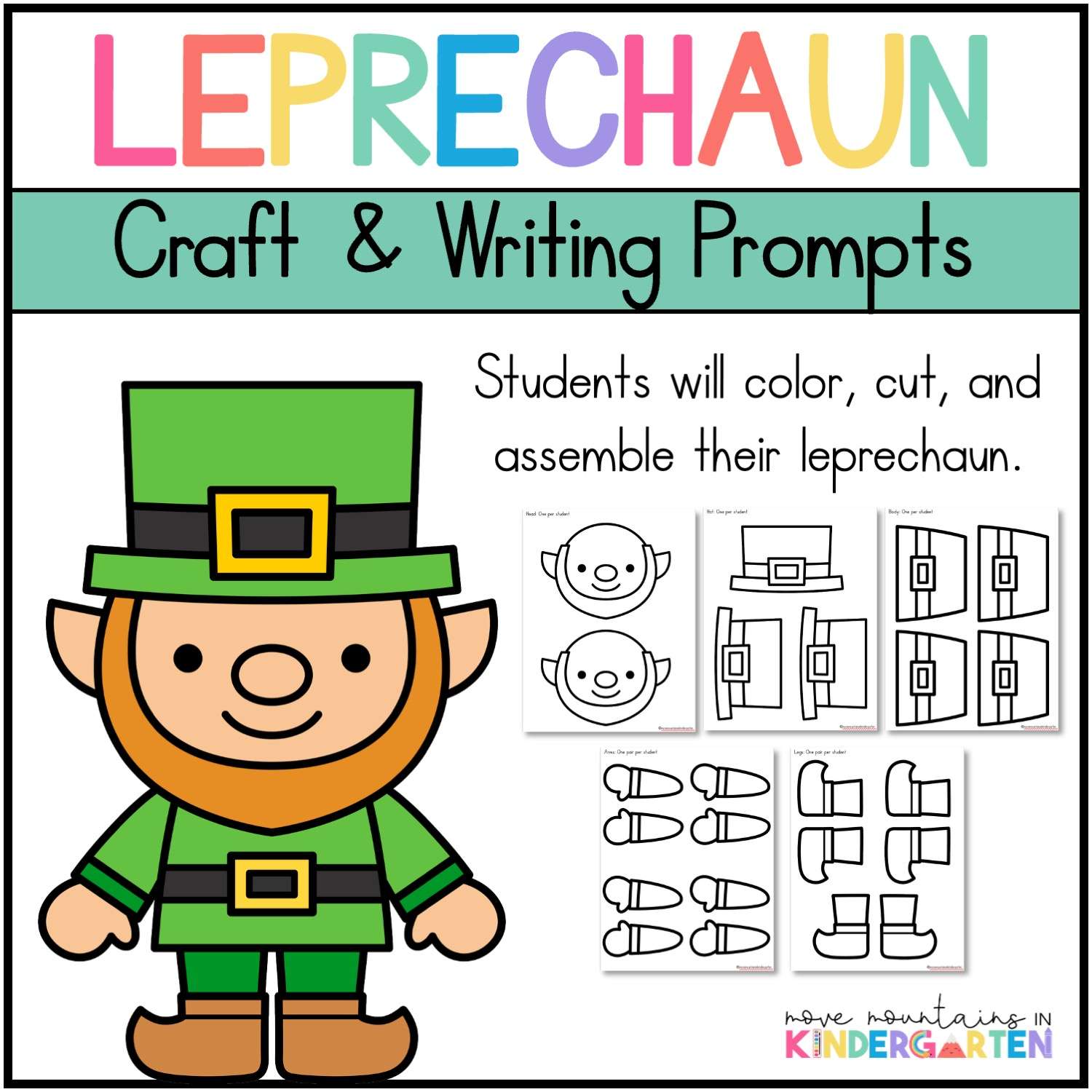 Leprechaun Craft and Writing Prompts for Kindergarten, St Patrick's Day - Image 2