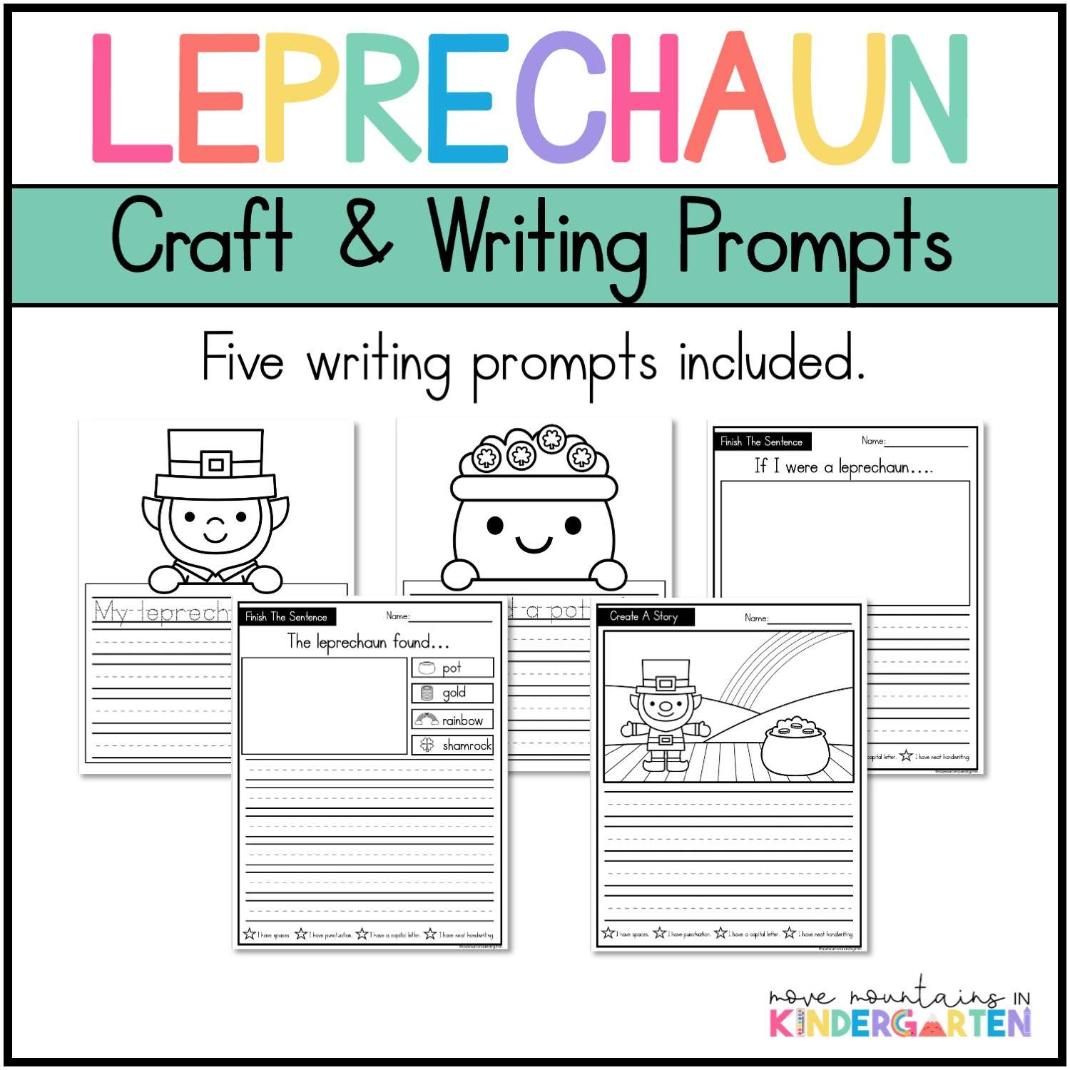 Leprechaun Craft and Writing Prompts for Kindergarten, St Patrick's Day - Image 3