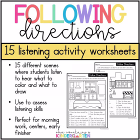 Following Directions and Listening Worksheets for Kindergarten